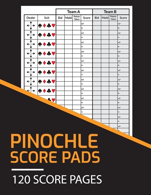 Pinochle Score Pads 120 Score Pages: Personal Scoresheet Record Book, Pinochle Card Game, Meld Table, Large Size (8.5 x 11 inches) (Paperback)