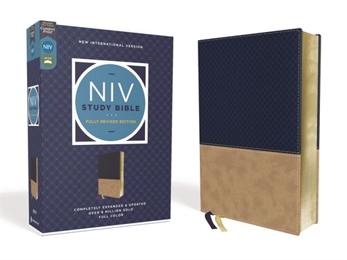 NIV Study Bible, Fully Revised Edition, Leathersoft, Navy/Tan, Red Letter, Comfort Print (Imitation Leather)