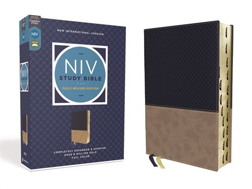 NIV Study Bible, Fully Revised Edition, Leathersoft, Navy/Tan, Red Letter, Thumb Indexed, Comfort Print (Imitation Leather)