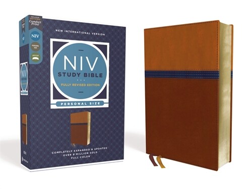 NIV Study Bible, Fully Revised Edition, Personal Size, Leathersoft, Brown/Blue, Red Letter, Comfort Print (Imitation Leather)