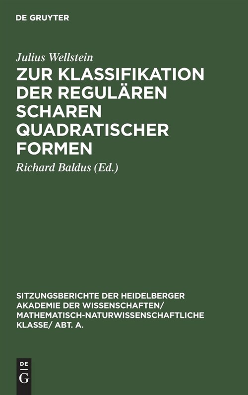 Zur Klassifikation der regul?en Scharen quadratischer Formen (Hardcover, Reprint 2019)