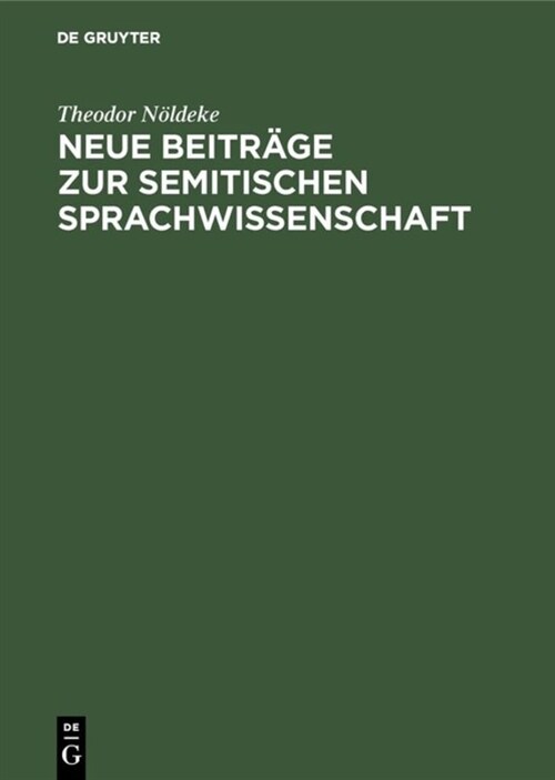 Neue Beitr?e Zur Semitischen Sprachwissenschaft (Hardcover, Reprint 2019)