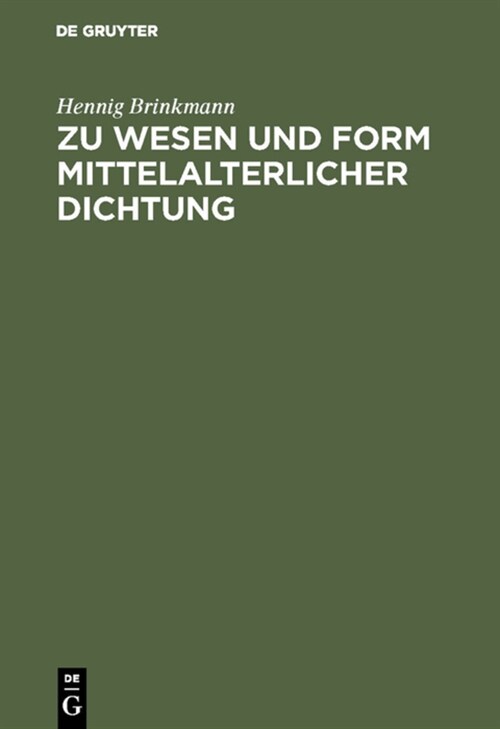 Zu Wesen Und Form Mittelalterlicher Dichtung (Hardcover, 2, 2., Unverand. A)