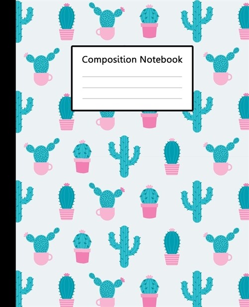 Composition Notebook: Cute Cacti Cactus Watercolor Blue sky Pattern, 110 Pages 7.5x9.25 College Wide Ruled Paper Notebook Journal, Blank L (Paperback)