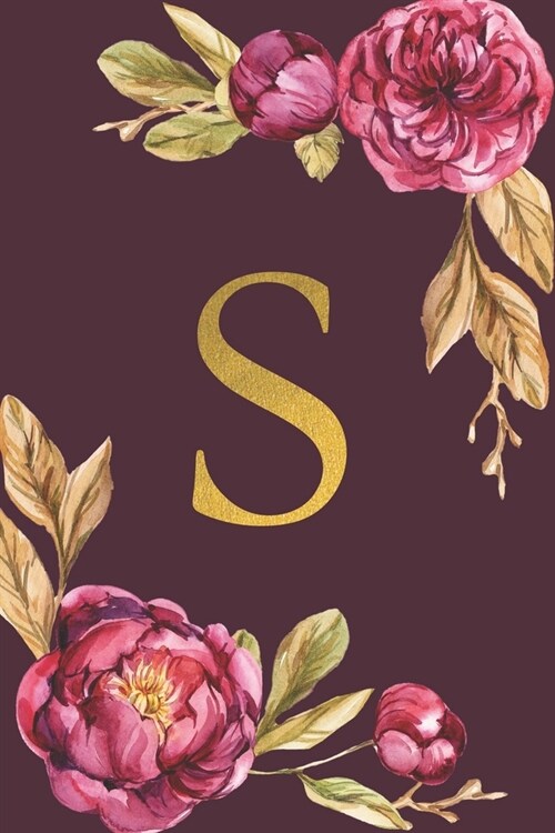 S: Personalized Initial Monogram Blank Lined Notebook Journal Printed Peony flowers, for Women and Girls 6x9 inch. Christ (Paperback)