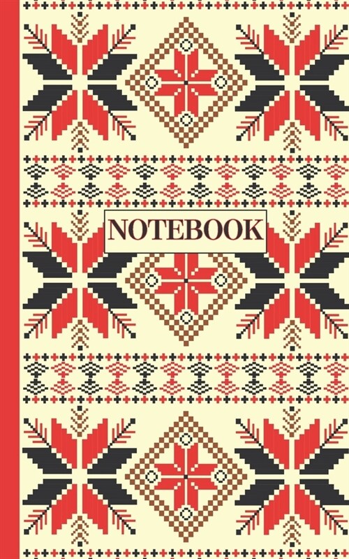 Notebook: Ruled pages - 5 x 8 inches - 100 pages - My Fallahi Cross stitch Embroidery Pattern ( RED & Cream) (Paperback)