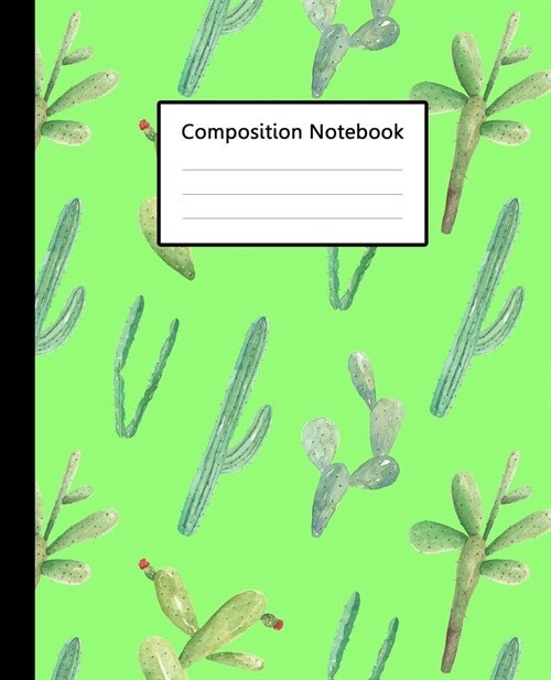 Composition Notebook: Green Colour Watercolor Cactus Pattern Cover, 110 Pages 7.5x9.25 College Wide Ruled Paper Notebook Journal, Blank Li (Paperback)