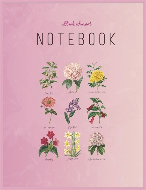 Blank Journal Notebook: Vintage Botanical Floral Flower Floral Fantasy Notebook Journal Blank Composition Notebook for Girls Teens Kids Journa (Paperback)