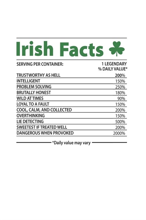 Notebook: St. Patricks Day Irish Facts Shamrock Gifts 120 Pages, 6X9 Inches, Lined / Ruled (Paperback)