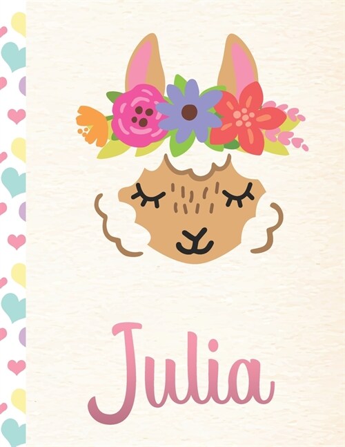 Julia: Personalized Llama Dot Grid Bullet Journal/Notebook For Girls With Pink Name - 8.5x11 110 Pages Dotted Journal Diary P (Paperback)