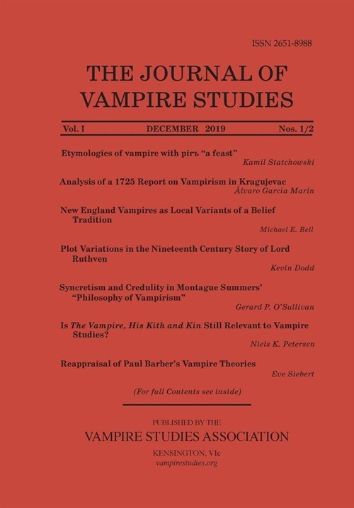 Journal of Vampire Studies: Vol. 1, No. 1 (2020) (Paperback)