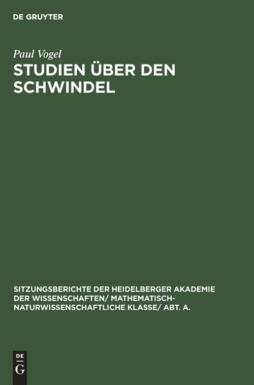 Studien ?er den Schwindel (Hardcover, Reprint 2019)