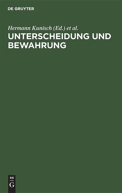 Unterscheidung Und Bewahrung (Hardcover, Reprint 2018)