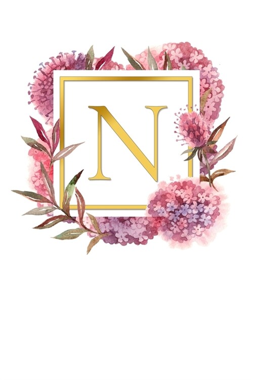 N: Pretty Watercolor / Gold - Super Cute Monogram Initial Letter Notebook - Personalized Lined Journal / Diary - Perfect (Paperback)