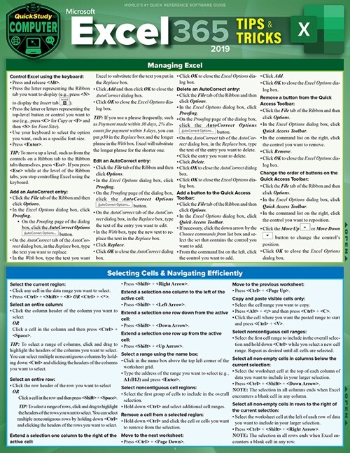 Microsoft Excel 365 Tips & Tricks - 2019: A Quickstudy Laminated Software Reference Guide (Other, First Edition)