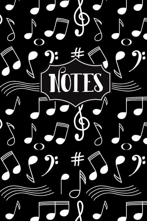 Notes: Music Notes Pattern Black Background 6X9 120 Blank Lined Pages Musical Notes Notebook (Paperback)