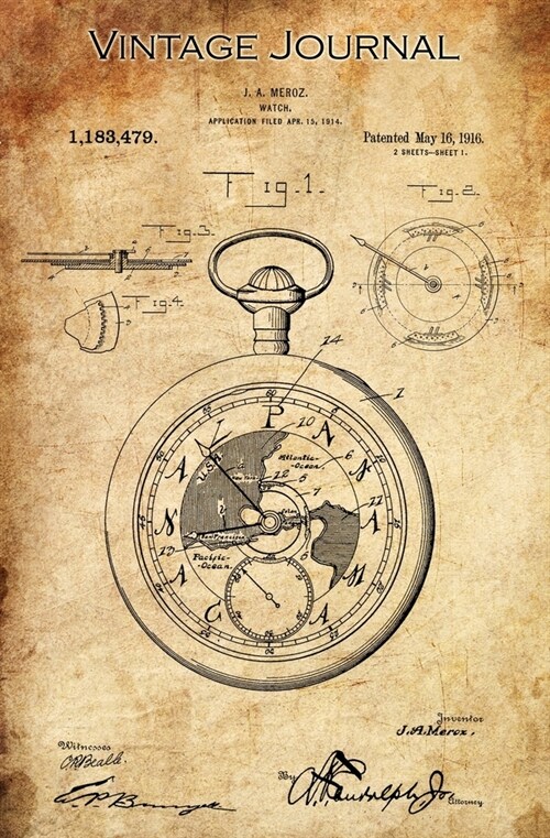 Vintage Journal: Stopwatch Patent by J. A. Meroz, 1916, Matte Cover (Paperback)