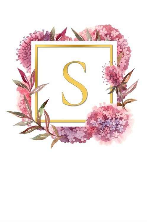 S: Pretty Watercolor / Gold - Super Cute Monogram Initial Letter Notebook - Personalized Lined Journal / Diary - Perfect (Paperback)