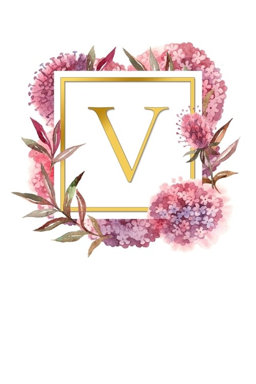 V: Pretty Watercolor / Gold - Super Cute Monogram Initial Letter Notebook - Personalized Lined Journal / Diary - Perfect (Paperback)