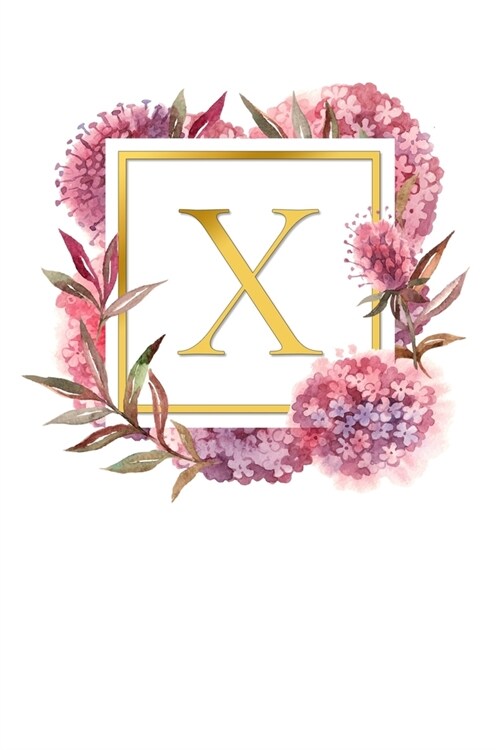X: Pretty Watercolor / Gold - Super Cute Monogram Initial Letter Notebook - Personalized Lined Journal / Diary - Perfect (Paperback)