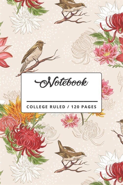 Notebook: Oriental Floral and Bird Nature Lover Gifts for Women: Lined Paperback Notebook. (Paperback)