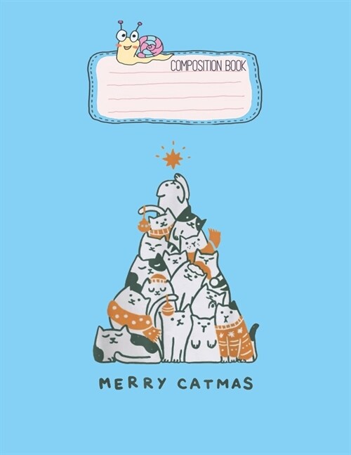 Composition Book: Merry Catmas Funny Cats Christmas Tree Xmas Gift 2 Lovely Composition Notes Notebook for Work Marble Size College Rule (Paperback)