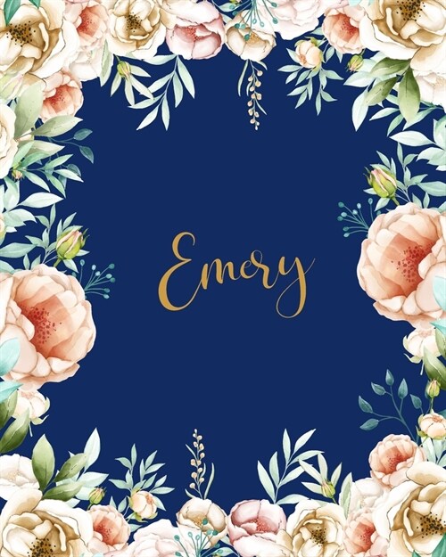 Emery Dotted Journal: Personalized Custom Customized Name Grid Bullet Journal Notes Diary Creative Journaling Blue Flowers Gold Keepsake For (Paperback)