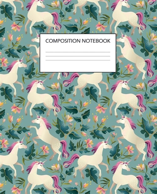 Composition Notebook: Wide Ruled Lined Paper / Unicorns Cover (Paperback)