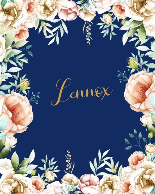 Lennox Dotted Journal: Personalized Custom Customized Name Grid Bullet Journal Notes Diary Creative Journaling Blue Flowers Gold Keepsake For (Paperback)