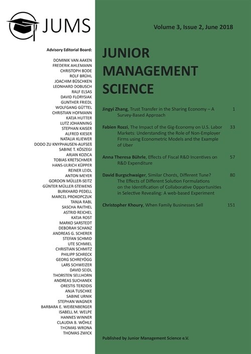 Junior Management Science, Volume 3, Issue 2, June 2018 (Paperback)