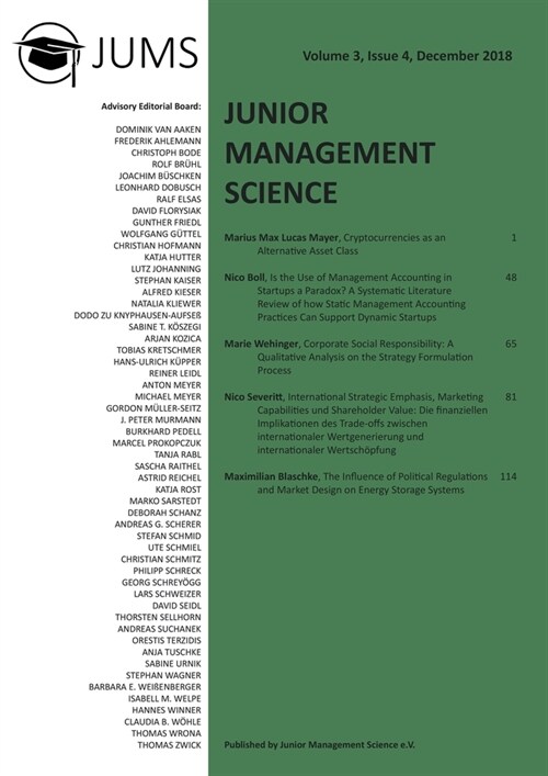 Junior Management Science, Volume 3, Issue 4, December 2018 (Paperback)