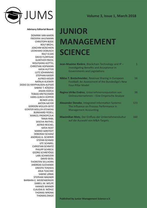 Junior Management Science, Volume 3, Issue 1, March 2018 (Paperback)