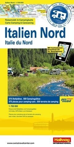 Promobil Reisemobil- & Campingkarte Italien Nord. Promobil Carte Camping & Caravaning Italie du Nord. Promobil Carte die campeggi & caravans Italia de (Sheet Map)