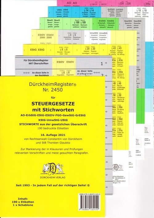 STEUERGESETZE Uberschrift, Durckheim-Register JurTab Nr. 2450 (2019) (Loose-leaf)