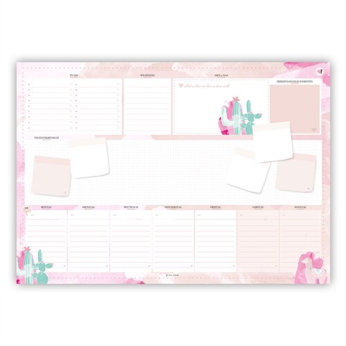 Stay Inspired, Schreibtischunterlage, Abrissplaner mit Wochenplaner (mit Kaktus und Alpaka Motiv) rosa/pink (Calendar)