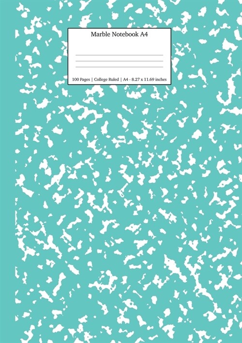 Marble Notebook A4: Turquoise Marble College Ruled Journal (Paperback)