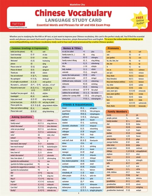 Chinese Vocabulary Language Study Card: Essential Words and Phrases for AP and Hsk Exam Prep (Includes Online Audio) (Other)
