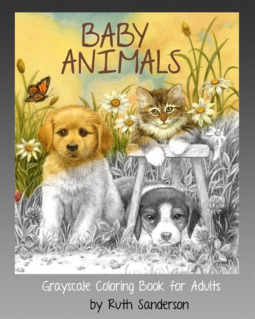 Baby Animals: Grayscale Coloring Book for Adults (Paperback)