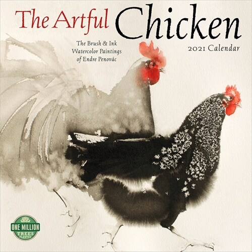 Artful Chicken 2021 Wall Calendar: Brush & Ink Watercolor Paintings (Wall)