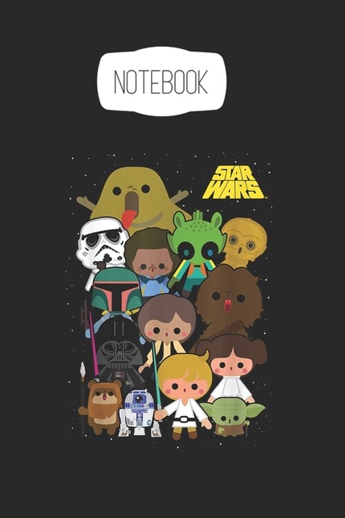 Notebook: Star Wars Cute Cartoon Character Group Kawaii Black Cover College Lined Ruled Paper Notebook Journal Size 6inx9in for (Paperback)
