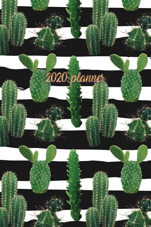 2020 Planner: Weekly + Monthly View - Cactus Print on Stripes - 6x9 in - 2020 Calendar Organizer with Bonus Dotted Grid Pages + Insp (Paperback)
