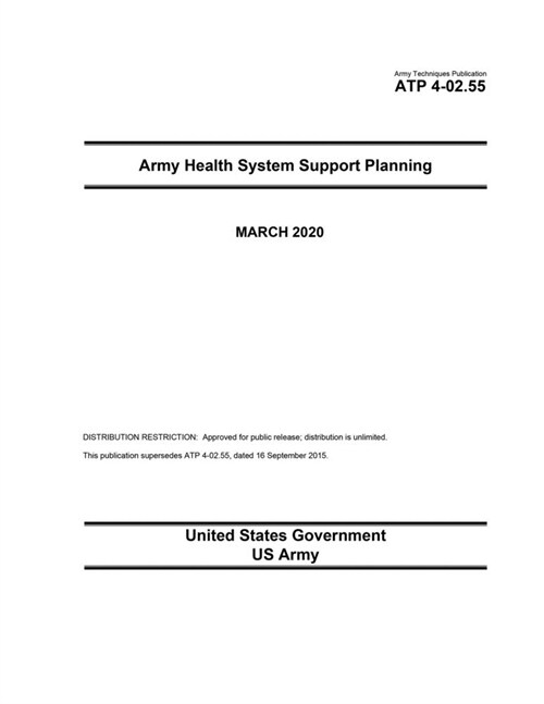 Army Techniques Publication ATP 4-02.55 Army Health System Support Planning March 2020 (Paperback)