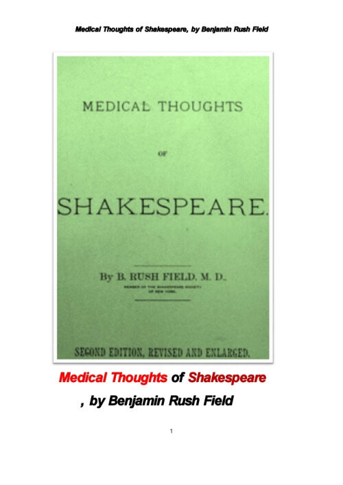 섹스피어의 의학적사고.Medical Thoughts of Shakespeare, by Benjamin Rush Field 커버