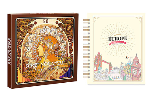 마이 로맨틱 유럽 스티커 컬러링북 (스프링) + 아르누보 50색 색연필 세트