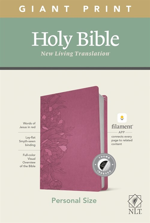 NLT Personal Size Giant Print Bible, Filament Enabled Edition (Red Letter, Leatherlike, Peony Pink, Indexed) (Imitation Leather)