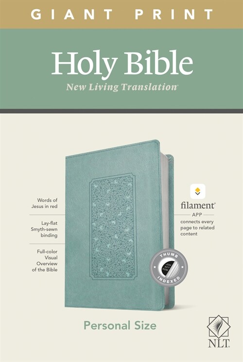 NLT Personal Size Giant Print Bible, Filament Enabled Edition (Red Letter, Leatherlike, Floral Frame Teal, Indexed) (Imitation Leather)