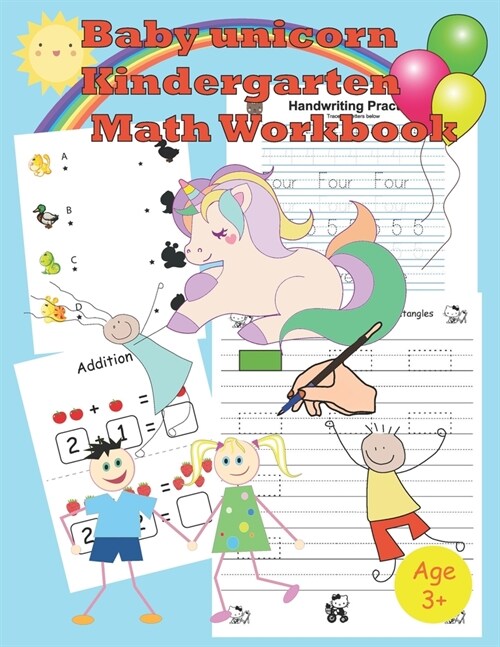 baby unicorn kindergarten math workbook: Activity Book for Kids tracing, coloring, matching, drawing, counting (Paperback)