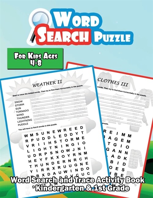 Word Search Puzzle for Kids Ages 4-8: A Large Print Word Search and Trace Activity Book - Kindergarten and 1st Grade Vocabulary (Paperback)