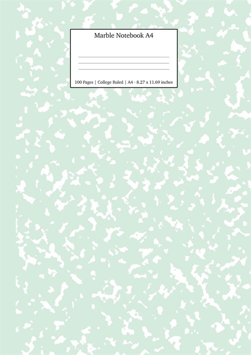 Marble Notebook A4: Mint Green College Ruled Journal (Paperback)