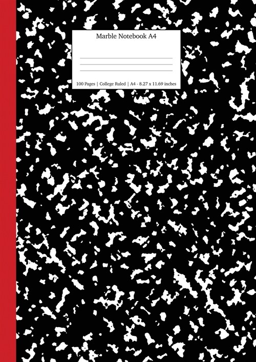 Marble Notebook A4: Black and Red Spine College Ruled Journal (Paperback)